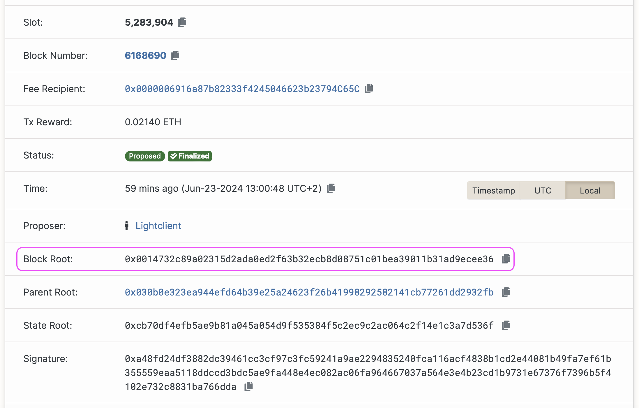 Copy the block root